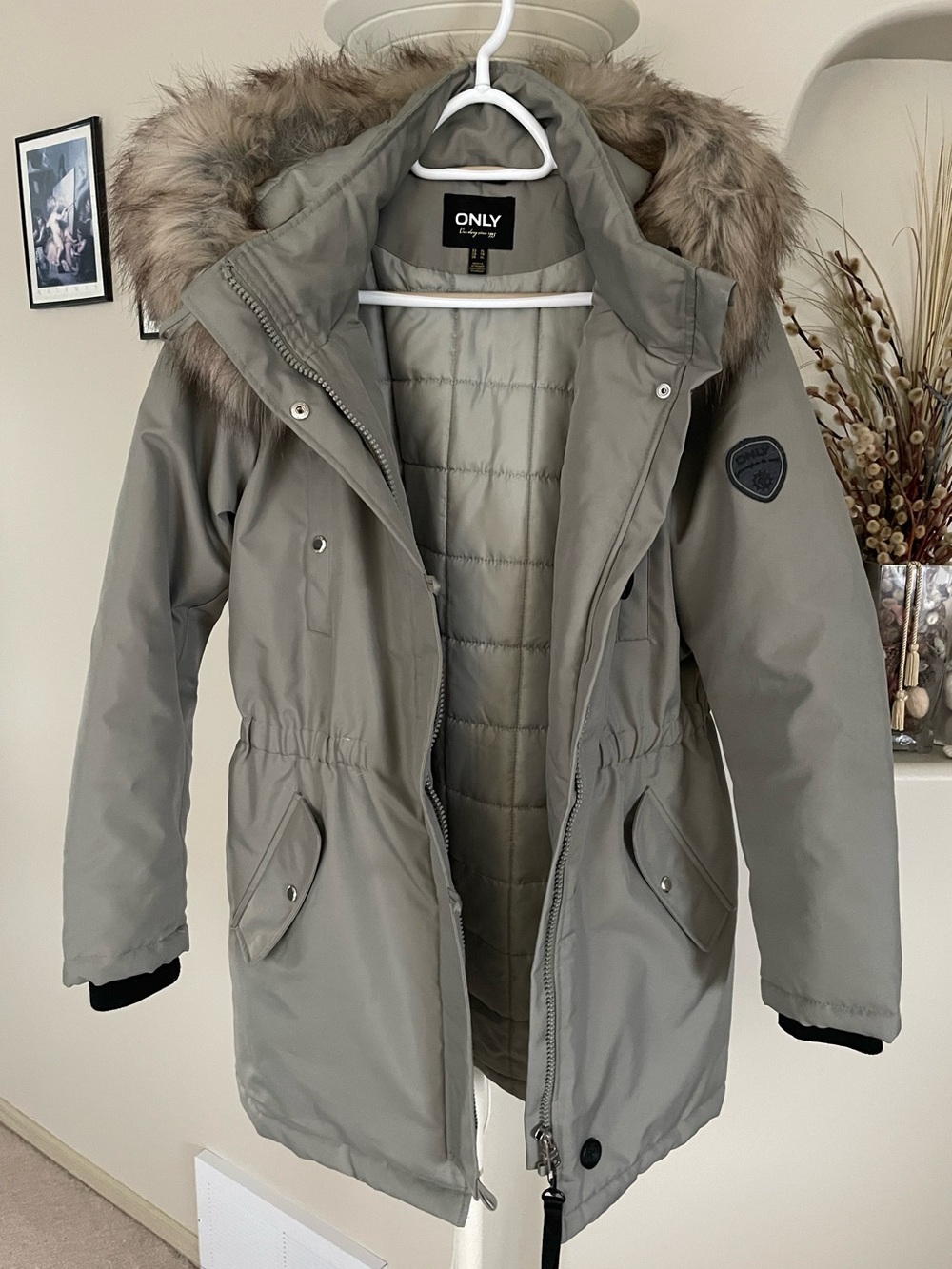 ONLY Brand Olive Green Faux-Fur Trim Parka Jacket